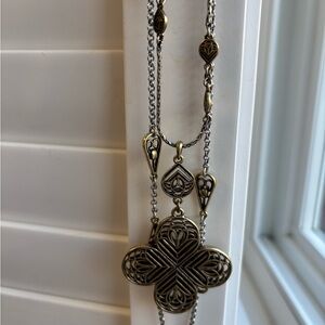 Lucky Brand Silver and Brass Layered Long  Pendant Necklace